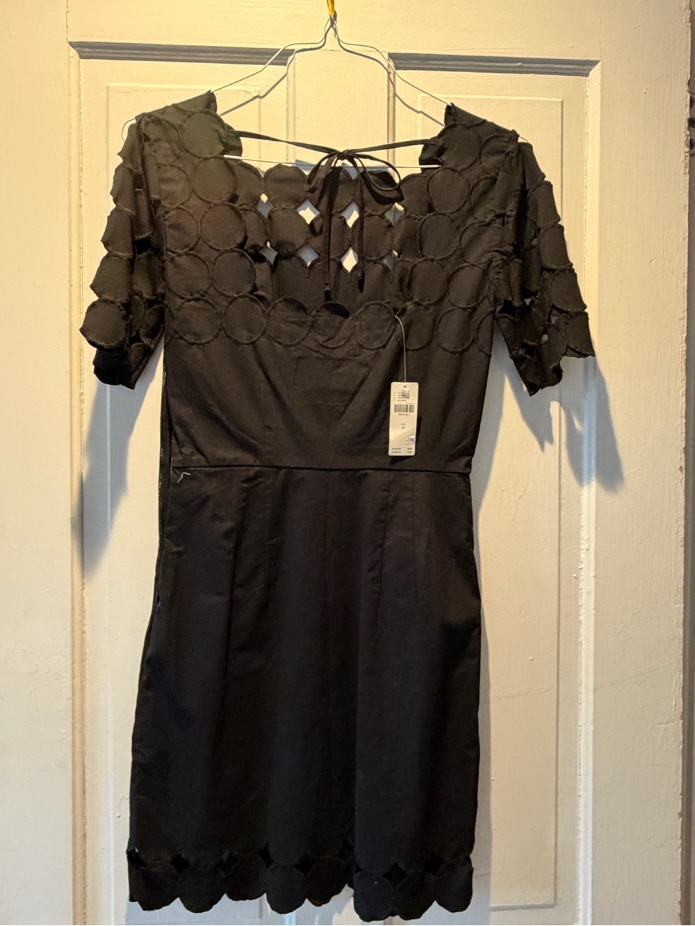 Anthropologie Black Scalloped Circle Applique Mini Dress